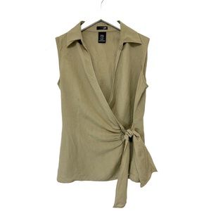 21 East 5th Linen Blend Top Wrap Front Khaki Size Small